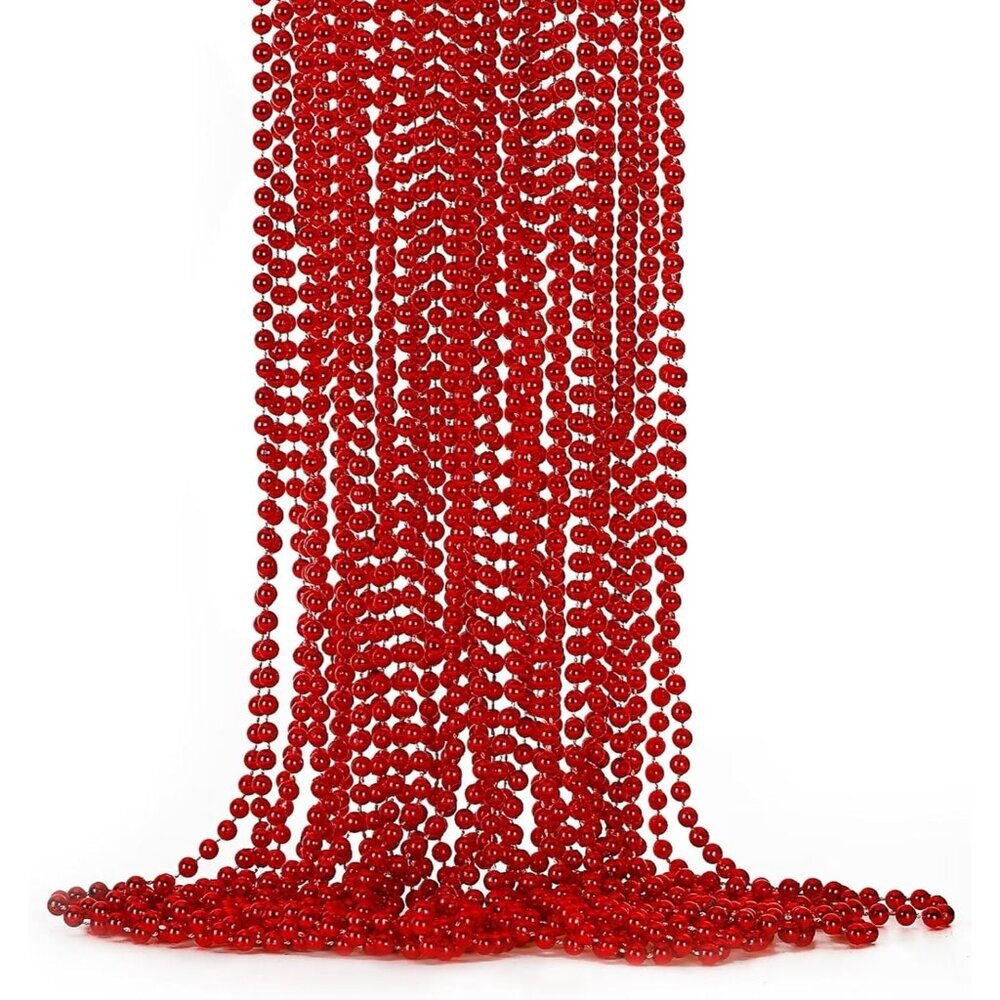 12PCS 33" Red Bead Necklaces - Perfect Party Favors for Mardi Gras & Christmas